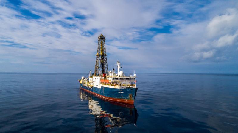 The US drillship JOIDES Resolution carries out expeditions as part of the International Ocean Discovery Programme (IODP)