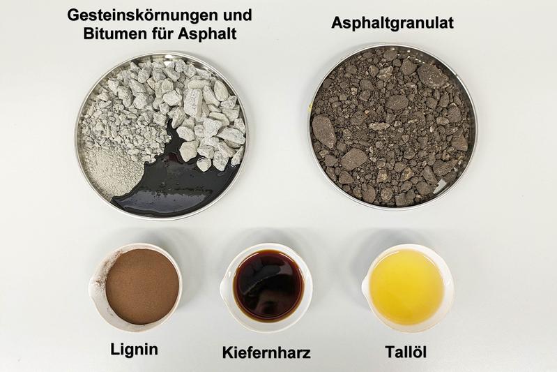 Asphalt ist ein Gemisch aus Gesteinskörnungen und dem schwarzen Erdölderivat Bitumen. Der Bioasphalt soll nahezu vollständig aus aufbereitetem Ausbauasphalt bestehen, ergänzt durch biologische Bindemittel, wie Lignine, Harze und Pflanzenöle.