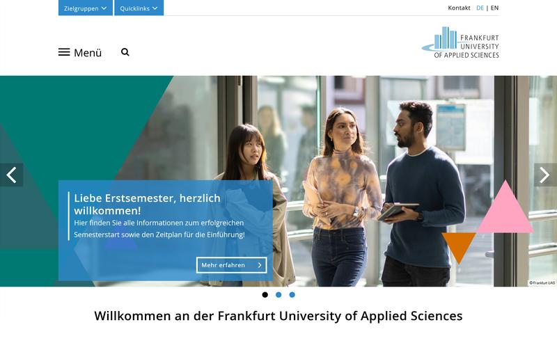 Screenshot der Webseite als Beispiel für das neue Corporate Design der Frankfurt UAS.