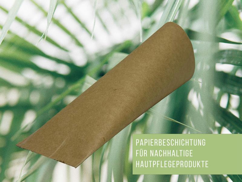 Beschichtetes Papier mit Barrierewirkung für die Herstellung von Kosmetik-tuben. Hier wirkten neben dem Fraunhofer ISC die Projektpartner Polymaris, IPC und Albea mit