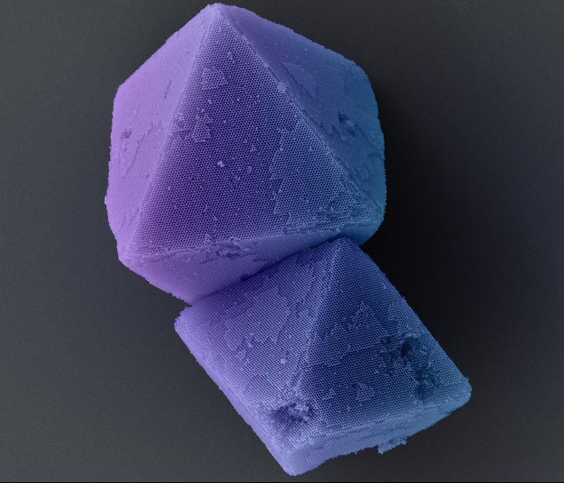 Diamantkristalle aus DNA. Elektronenmikroskopische Aufnahme, eingefärbt