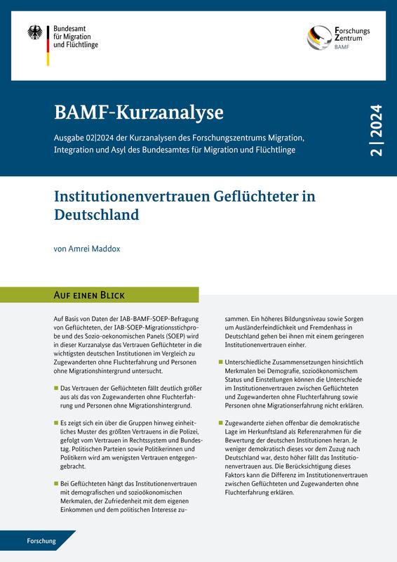 BAMF-Kurzanalyse 2|2024: Institutionenvertrauen Geflüchteter in Deutschland