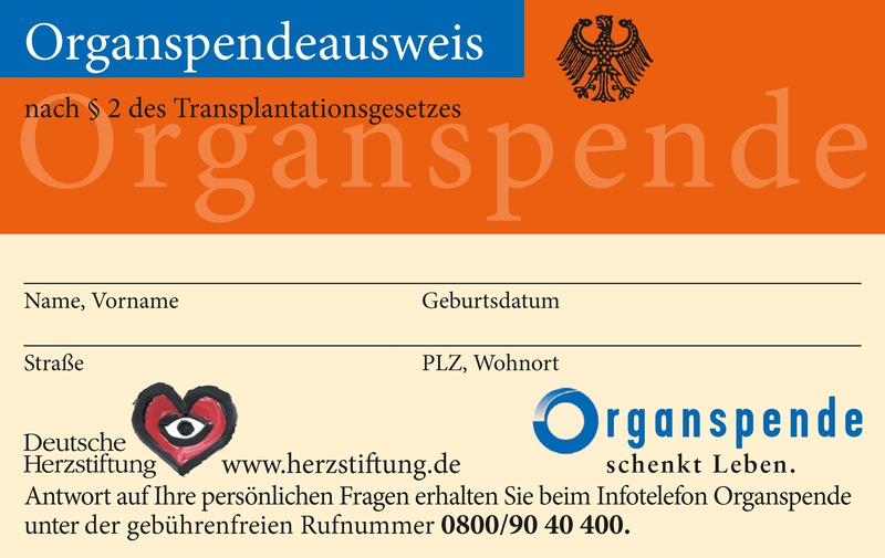 Der Organspendeausweis der Herzstiftung