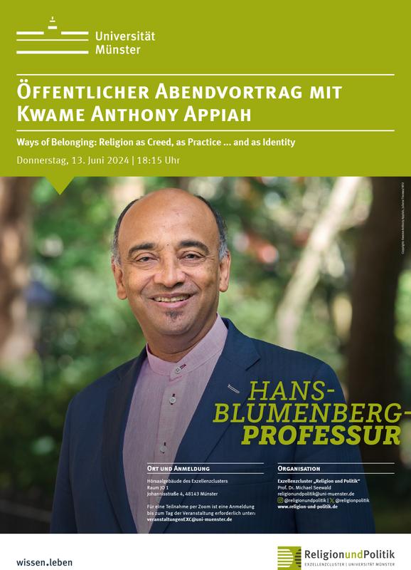 Veranstaltungsplakat: Kwame Anthony Appiah ist Blumenberg-Professor