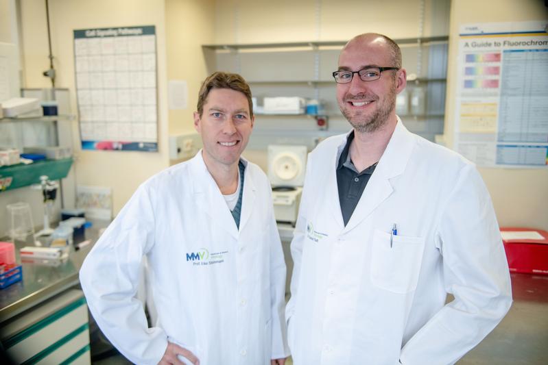  Eike Steinmann (links) und Daniel Todt vom Lehrstuhl Molekulare und Medizinische Virologie
