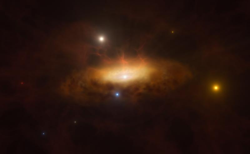 Künstlerische Darstellung: Die Galaxie SDSS1335+0728 leuchtet auf