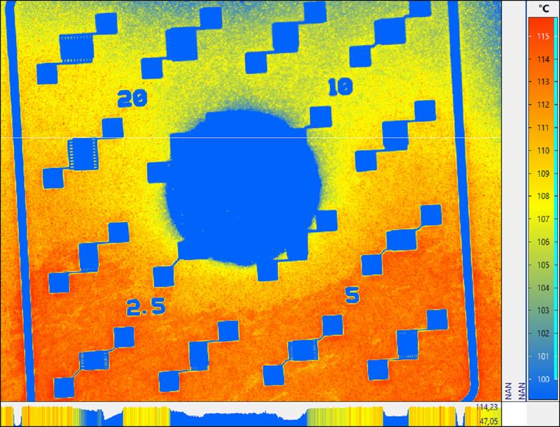 Beispiel-Wärmebildaufnahme eines per Vakuumsauger gehaltenen beheizten Testsubstrats des Fraunhofer IPMS