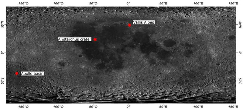 Die Open Source Software „MoonIndex“ wurde an den abgebildeten Bereichen der Mondoberfläche getestet. 