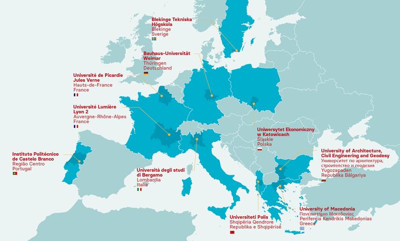 Das Netzwerk der BAUHAUS4EU umfasst zahlreiche Länder und Regionen in ganz Europa.