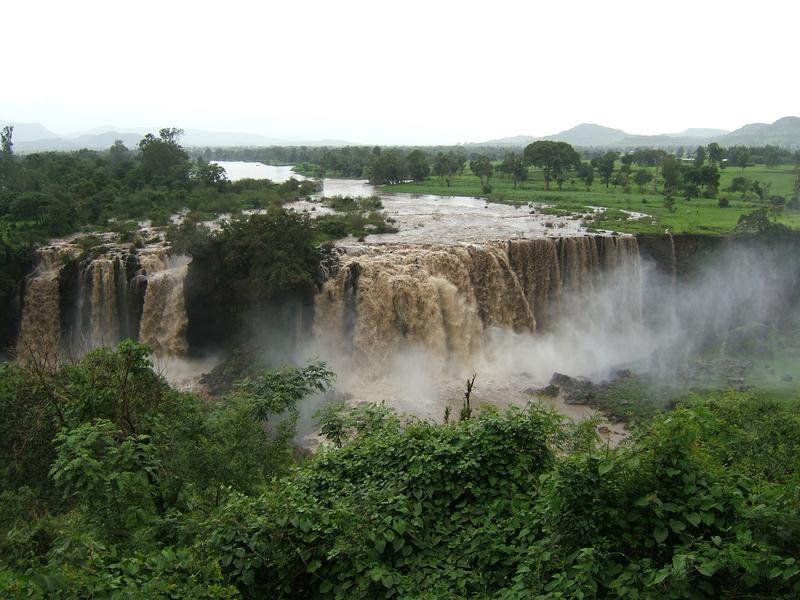 Wasserfall am Blauen Nil in West Gojjam, Region Amhara, Äthiopien. Diese Region ist durch Naturgefahren wie Überschwemmungen aufgrund des Klimawandels bedroht.