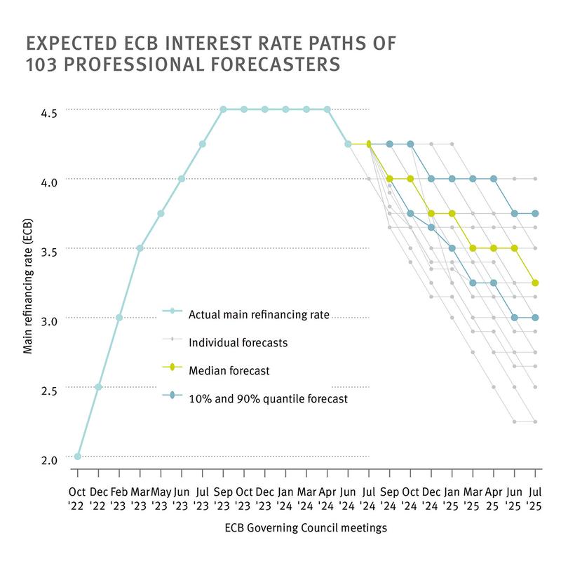 Expected ECB Interest Rate Paths of 103 Professional Forecasters