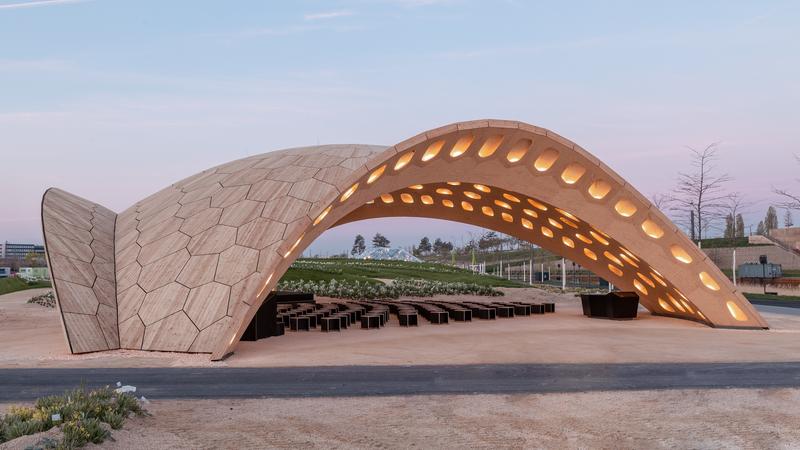 Wooden Pavilion at the 2019 Bundesgartenschau in Heilbronn.