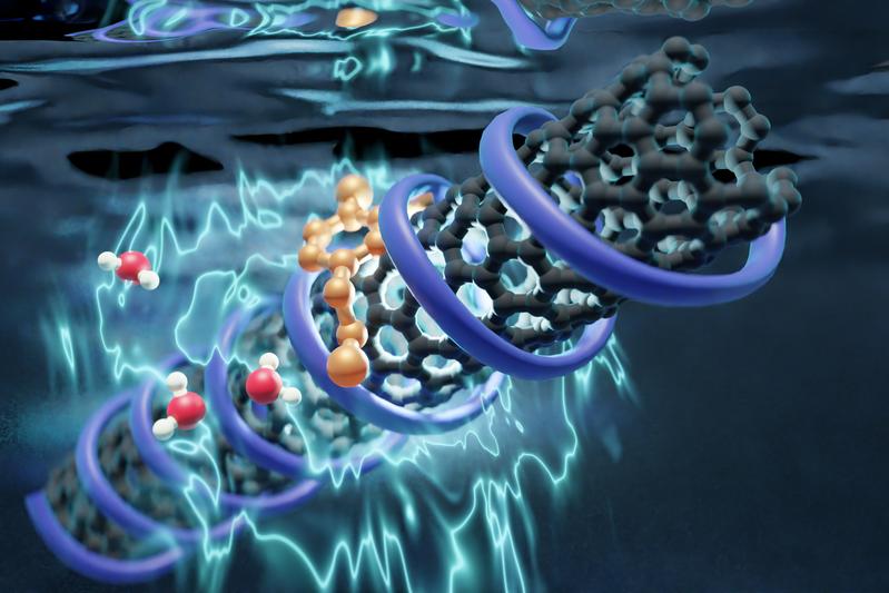  Kohlenstoff-Nanoröhren entfalten ihre Fluoreszenz durch Interaktionen mit der umgebenden wässrigen Lösung.