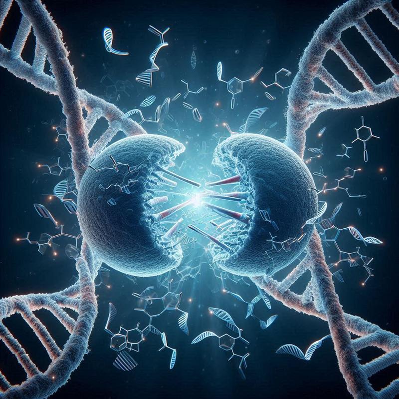 KI-generierte künstlerische Darstellung eines mutierten Cohesin-Komplexes