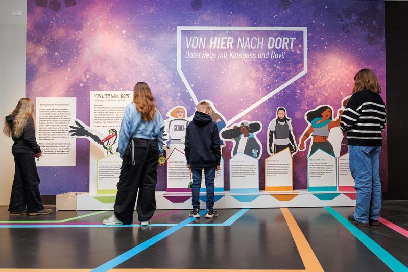 Orientierung leicht gemacht: Ein Navigationsteam wie ein mittelalterlicher Steuermann oder eine Astronautin begleitet die Kinder durch die Ausstellung und erklärt, wie man sich auch ohne technische Hilfsmittel zurechtfindet. 