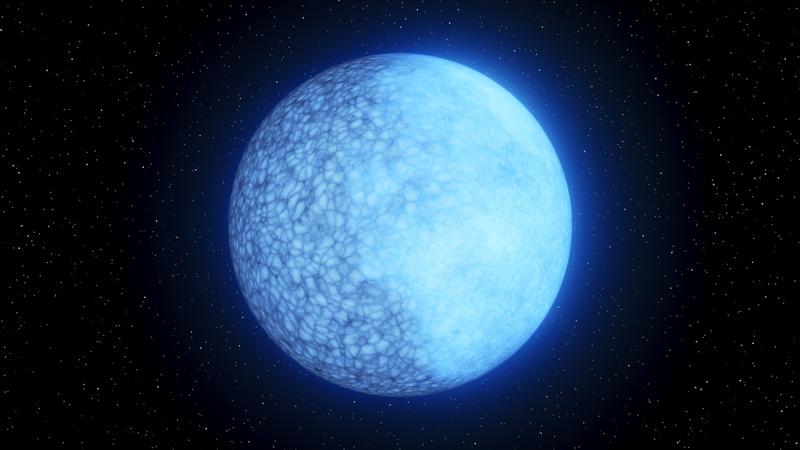 The two-faced white dwarf, nicknamed Janus. This star remnant is composed primarily of hydrogen on one side (brighter blue) and helium on the other. Artist’s representation.