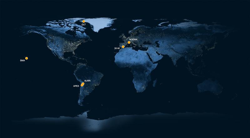 Observatories participating in a pilot experiment conducted by the EHT Collaboration at a wavelength of 0.87 mm. By observing radio emission at this short wavelength, the highest resolution ever obtained from the surface of the Earth was achieved. 