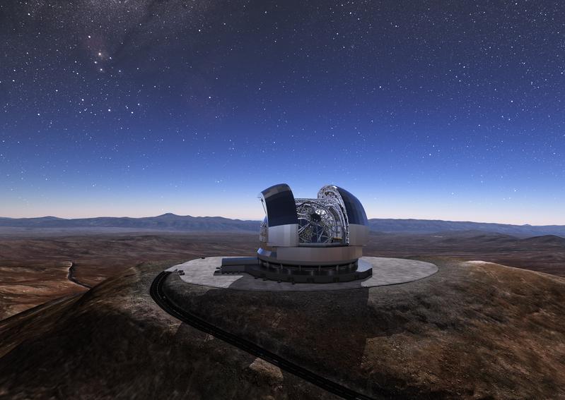 Künstlerische Darstellung des fertigen Teleskops am Cerro Amazones in Chile.