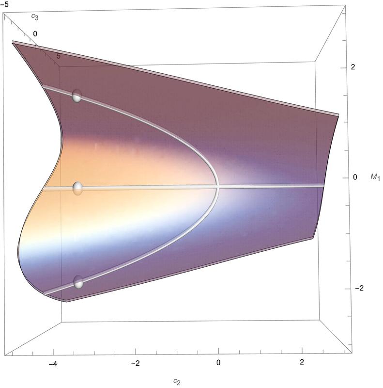 Oberfläche und Skelett der großen Algebra. Der sichtbare ‚Dreizack‘ ist das Skelett der Oberfläche der großen Algebra, gezeichnet mit Techniken der algebraischen Geometrie.