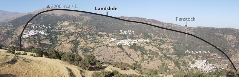  Siedlungen auf einem sich langsam bewegenden Erdrutsch im Poqueira-Tal, Spanien.