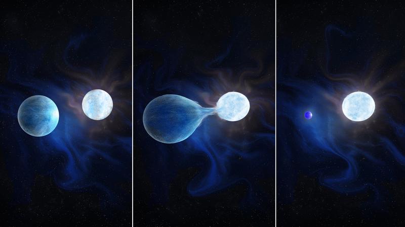 Visualization of a binary star experiencing mass transfer.