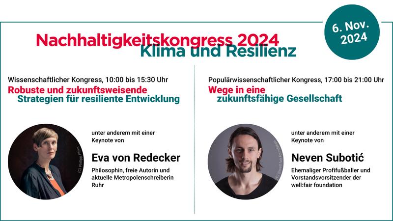 Nachhaltigkeitskongress 2024 "Klima und Resilienz" mit der Philosophin Dr. Eva von Redecker und Neven Subotić, ehemaliger Profifußballer und Vorstandsvorsitzender der well:fair foundation