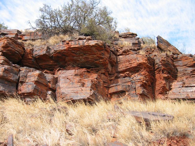 Präkambrische gebänderte Eisenablagerungen (Banded Iron Formation) in Südafrika. 
