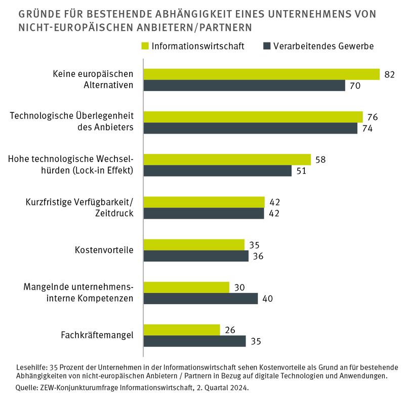 Gründe für bestehende Abhängigkeiten eines Unternehmens von nicht-europäischen Anbietern/Partnern