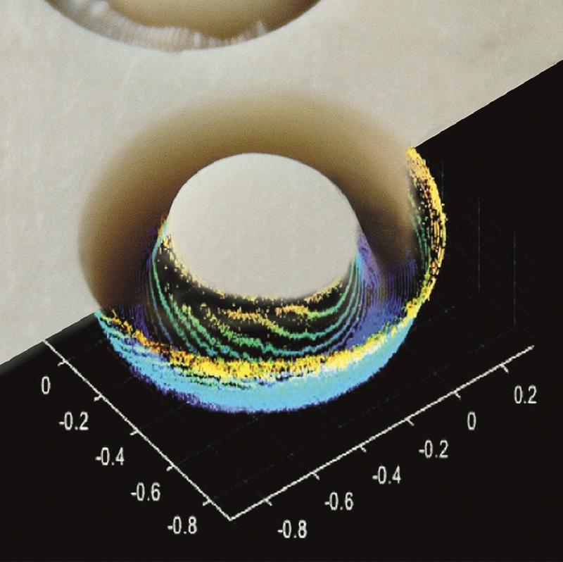 Circular laser cut on a bovine bone with superimposed point cloud from the measurement data of an OCT scan. 