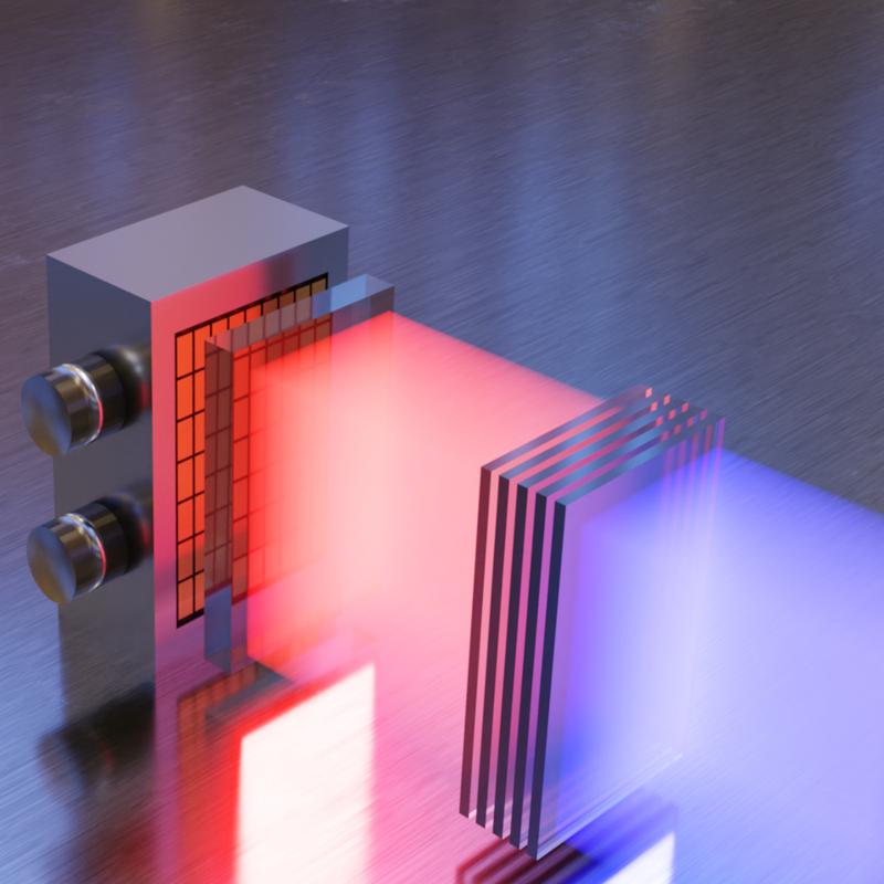 Artist’s rendering of a diode laser module with beam shaping for pumping plate stack amplifiers in high-energy lasers. Such diode laser pump modules are considered a key component for fusion power plants of the future.