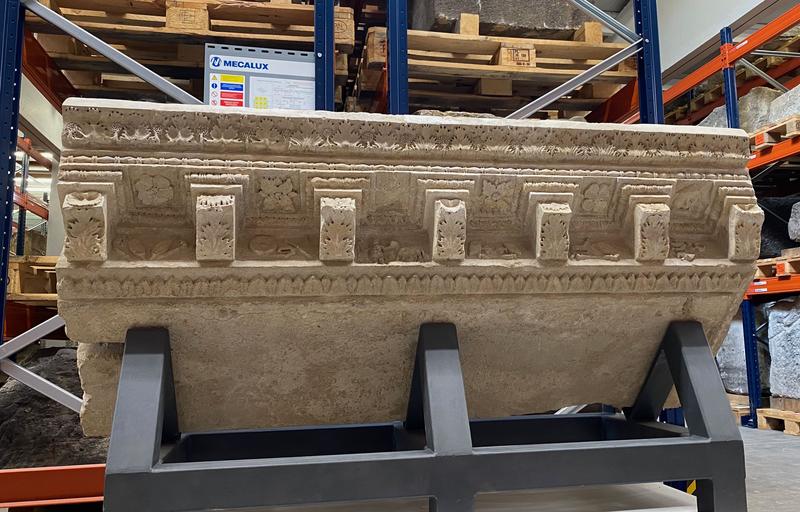 The console geison from an elaborate tomb constructed in Mainz during the reign of the Emperor Augustus, stored in the GDKE depository in Mainz