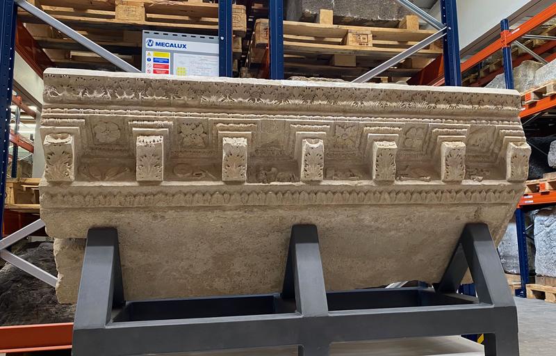 The console geison from an elaborate tomb constructed in Mainz during the reign of the Emperor Augustus, stored in the GDKE depository in Mainz