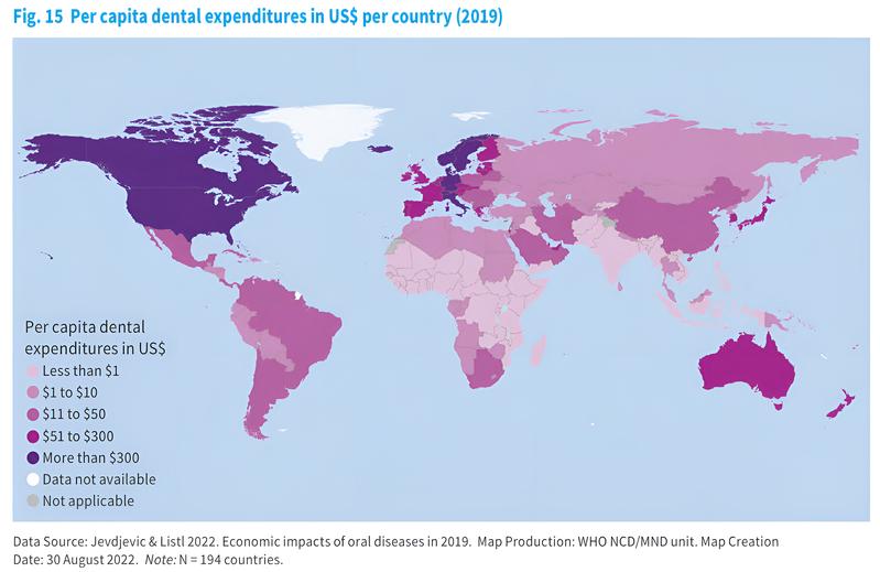 Graphic: Worldwide per capita expenditure on dental care (2019) in US-Dollar