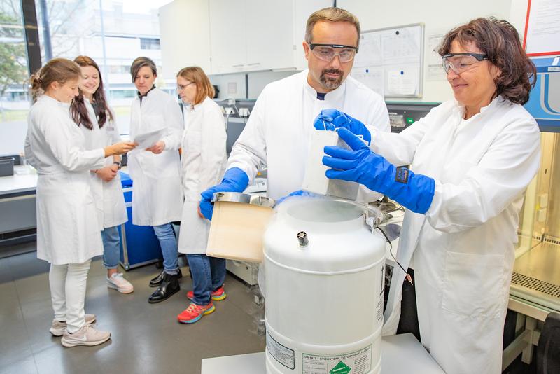 Haben innovative Therapie mit körperfremden Abwehrzellen gegen die tödliche Hirninfektion PML entwickelt: Professorin Dr. Britta Eiz-Vesper und Professor Dr. Thomas Skripuletz mit ihrem Team. 