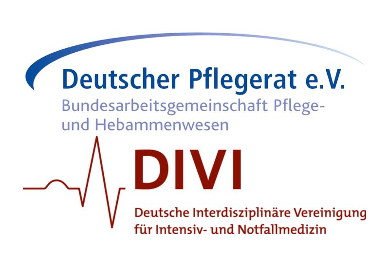 Logos des Deutschen Pflegerats (DPR) und der Deutschen Interdisziplinären Vereinigung für Intensiv- und Notfallmedizin (DIVI)