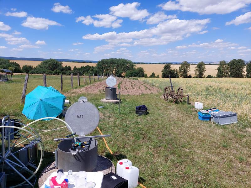 Fieldwork sampling groundwater in Hainich. The groundwater wells sampled by the Bremen scientists were established within the AquaDiva collaborative research center (CRC) of the Friedrich Schiller University in Jena. 