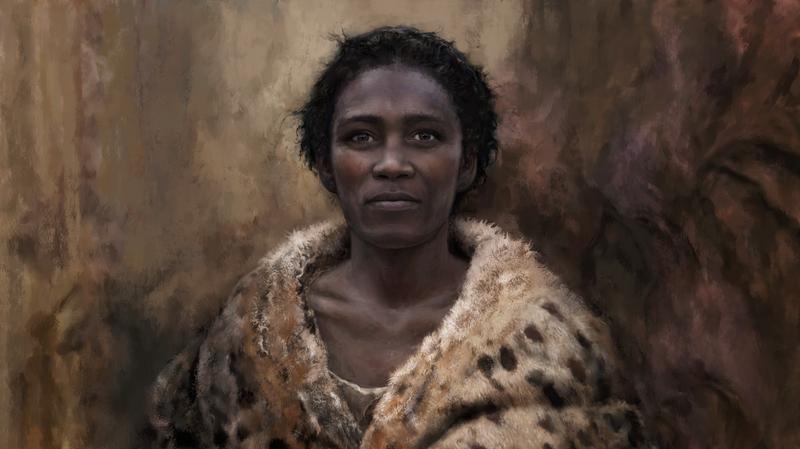 Illustration der Frau aus Zlatý kůň, die zur gleichen Population gehörte wie die Individuen von Ranis. Mit zweien von ihnen war sie nahe verwandt.