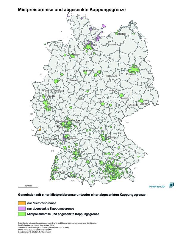 Gemeinden mit Mietpreisbremse/abgesenkter Kappungsgrenze