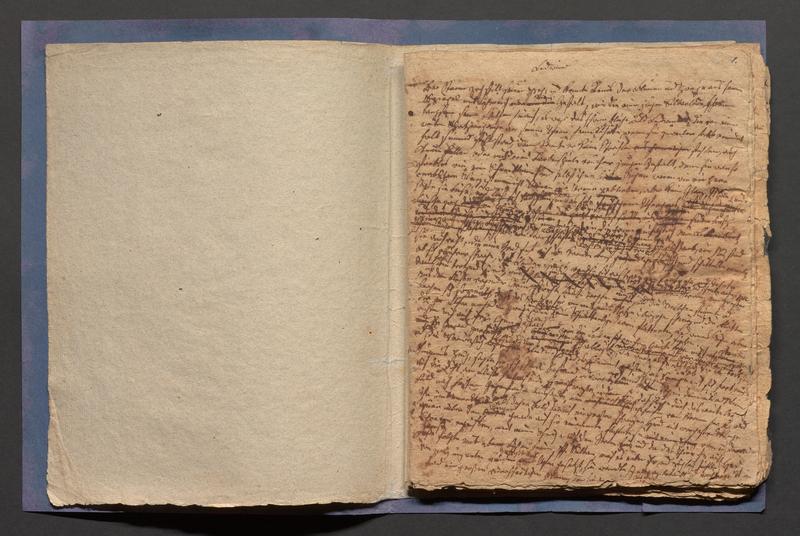 Der berühmte Anfang von Annette von Droste-Hülshoffs Roman Ledwina (Arbeitsmanuskript). Westfälisches Literaturarchiv im LWL-Archivamt (WLA), Meersburger Nachlass, Bestand 1064/MA VIII 1 