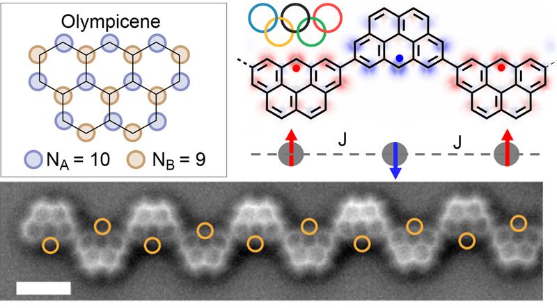 Spin excitations in olympicene-based antiferromagnetic spin-1/2 Heisenberg chains