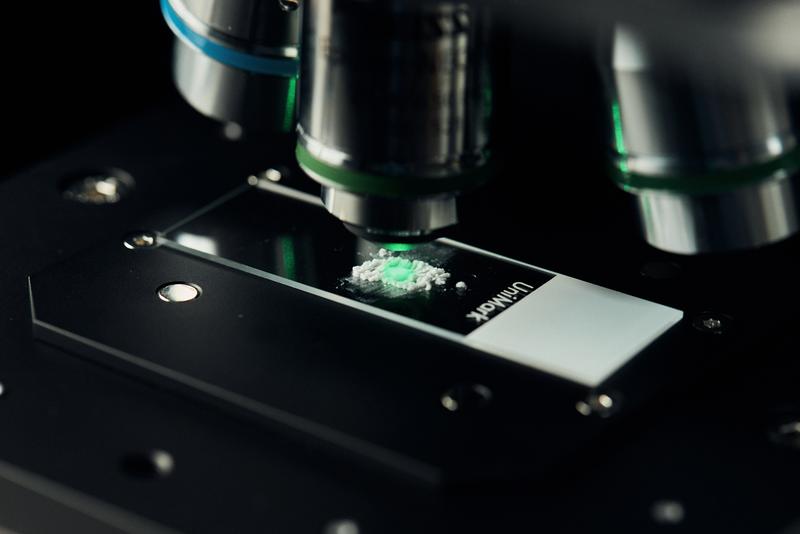 Das Raman-Mikroskop arbeitet mit Laserlicht, wodurch es die Analyse von Molekülen und deren strukturellen Eigenschaften ermöglicht.