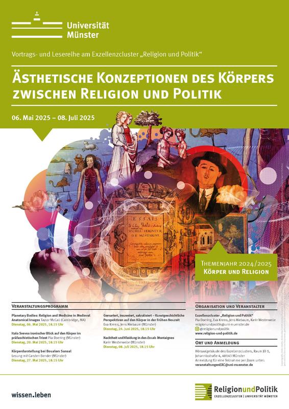 Plakat zur Vortrags- und Lesereihe „Ästhetische Konzeptionen des Körpers zwischen Religion und Politik“ im Themenjahr „Körper und Religion“ 