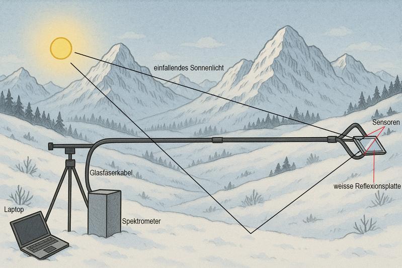 Schematische Darstellung des Versuchsaufbaus. (Grafik mit Unterstützung durch KI: Anja Mödl / Jochen Bettzieche / SLF)