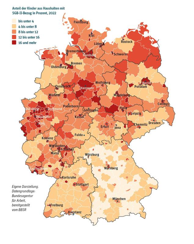 Kinderarmut vor allem in großstädtischen Räumen hoch