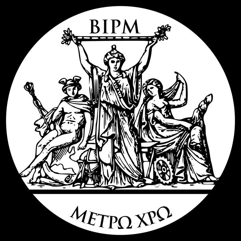 Historisches Siegel des BIPM (International Bureau of Weights and Measures): Das Siegel stellt eine Allegorie der Wissenschaft dar, die das Meternormal mit seiner Dezimalteilung hält.