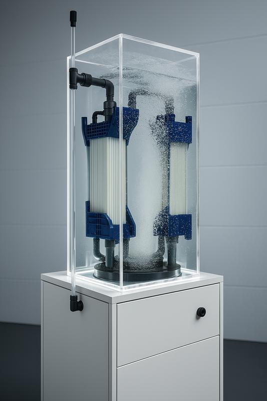 Die laserbasierte Technologie kombiniert optische Spektroskopie mit KI-gestützter Auswertung und ermöglicht eine automatisierte, zuverlässige Qualitätskontrolle in der Membranproduktion ©Fraunhofer IWS, KI-gestützt bearbeitet.