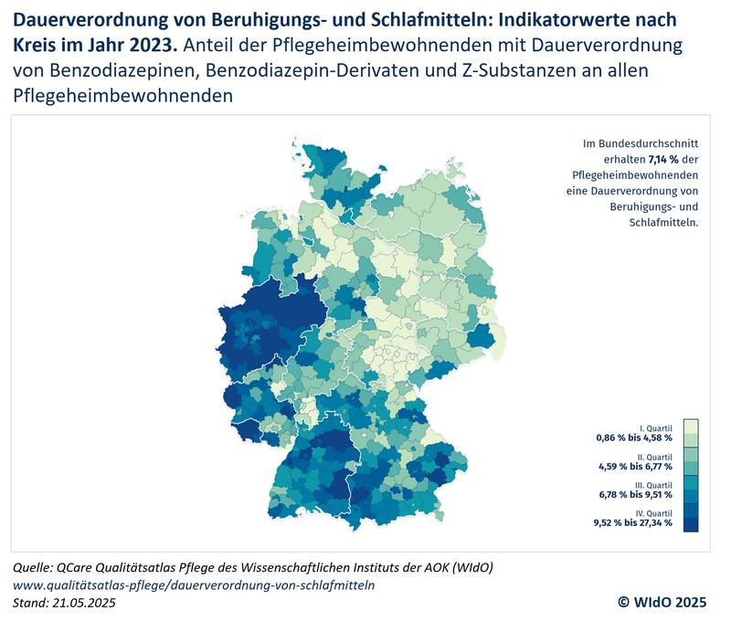 Dauerverordnung von Beruhigungs- und Schlafmitteln: Indikatorwerte nach Kreis im Jahr 2023