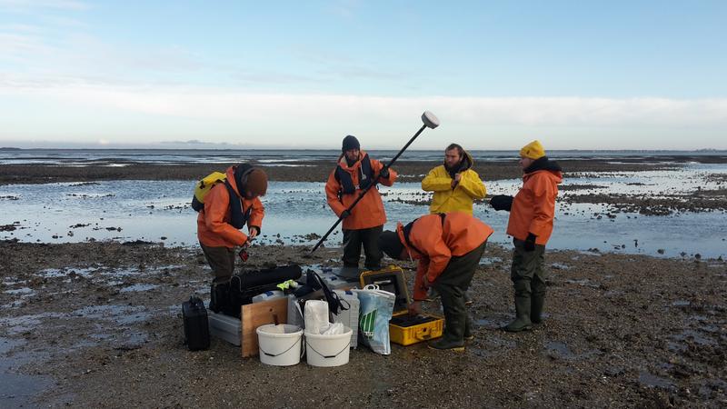 Das Team des Forschungsprojektes BIVA-WATT bereitet die Drohnenbefliegungen und das Laserscanning im Wattenmeer vor.