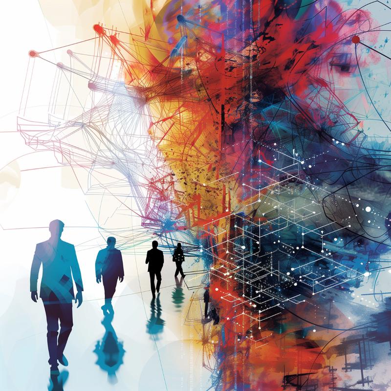 Visualisierung von Innovation und Digitalisierung im Unternehmen. Bild generiert mit Künstlicher Intelligenz (Midjourney).