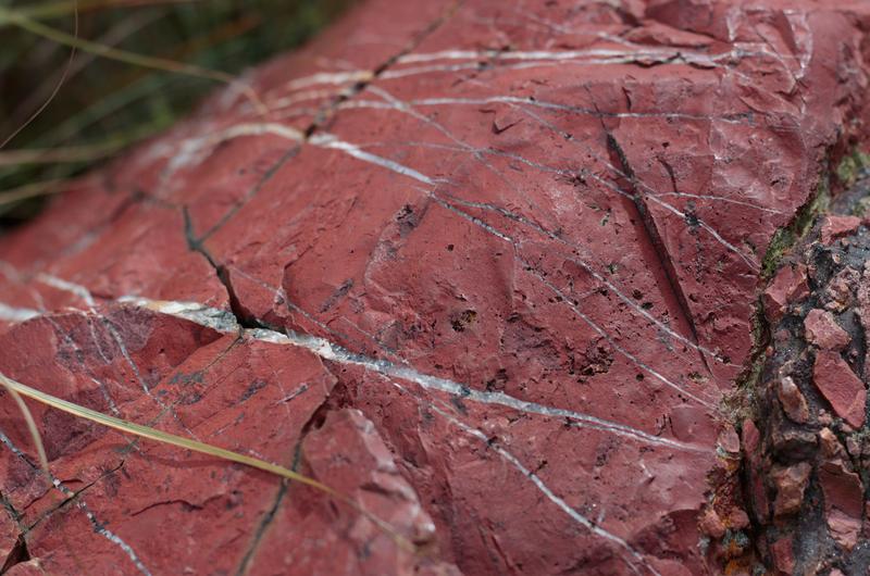 Natural outcrop of red jasper in the Mgwayiza Valley, Eswatini.